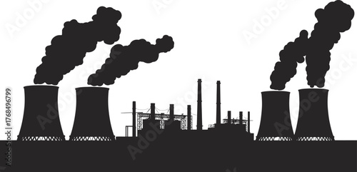 Industry Silhouette Graphic Smoke Pollution Industrial Plant Silhouette Vector Background