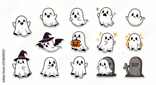Cute ghost stickers set for halloween