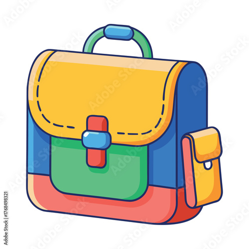 Colorful school backpack illustration in cartoon style.