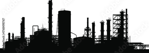 Industrial Complex Silhouette of Oil Refinery And Chemical Plant On Transparent Layout