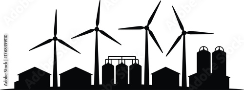 Renewable Energy Silhouette With Wind Turbines And Biofuel Production Plant On Transparent Backdrop