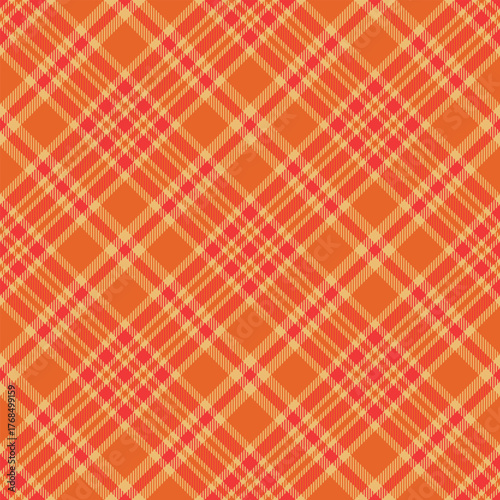 Seamless orange color check pattern. Repeating patern plaid. Checkered design for prints. Repeated tartan fabric. Vector scottish fabriс. Ekose texture. Madras flannel. Checker line. Stripe gingham