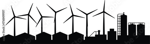 Sustainable Energy Source Silhouette of Turbines And Biofuel Plant on Transparent Vector Image