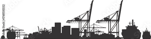 Port Cranes and Cargo Ships Silhouette Against Transparent Backdrop for Transportation Hubs