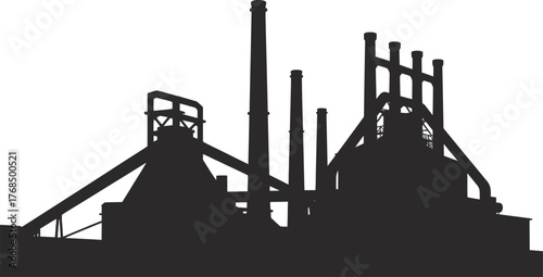 Industrial Silhouette Steel Mill Manufacturing Plant Factory Heavy Industry Vector Art
