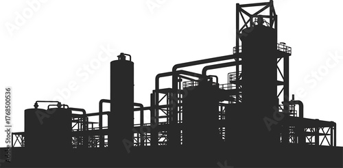Oil Refinery Silhouette Industrial Complex Vector Petrochemical Plant Manufacturing Site