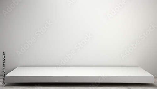 Wallpaper Mural A minimalist white display platform against a plain wall, ideal for product showcases or artistic presentations. Torontodigital.ca