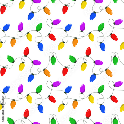 Colorful Christmas light bulb seamless pattern for festive holiday wrapping paper and winter decor