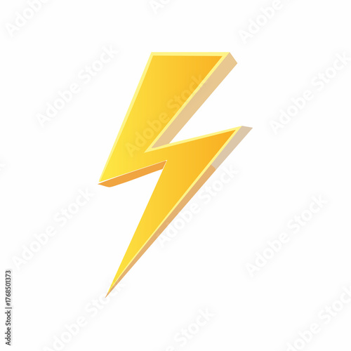 Dynamic gradient yellow 3D lightning bolt symbol for power, energy, speed, and electricity