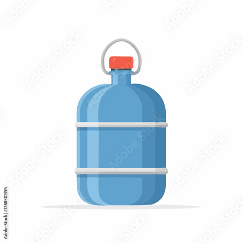 Cartoon illustration of a large blue water bottle with red cap and handle