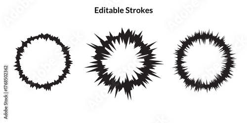 eComic Explosion Frame Editable Vector Strokes, Manga Radial Burst Shapes Set