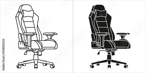 Outline and silhouette of a modern gaming chair