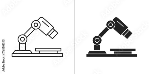 Industrial robot arm icon in outline and solid style