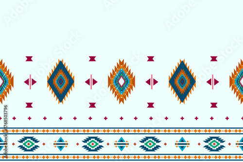 Ethnic Aztec abstract geometric oriental traditional embroidery seamless pattern. Native geometry decorative design for fabric, clothing, border decor, interior, wallpaper, background, texture, print