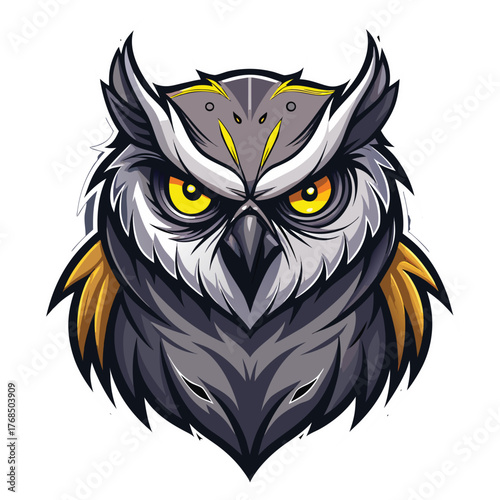 A powerful and fiercely intense cartoon owl illustration showcasing bold lines and vibrant colors perfect for graphic design projects