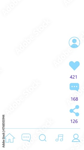 Social Media Interaction Counter: Animated Likes, Shares, and Messages on a Clean White Background for Digital Marketing and Viral Metrics.