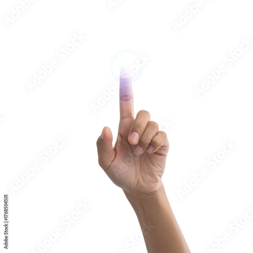 Finger Touching a Glowing White Circle on Black light