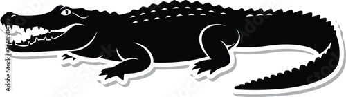 Silhouette of an aggressive crocodile with open jaws and detailed scales side view artistic representation flat design vector illustration isolated on transparent background