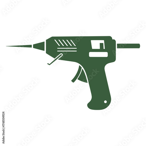 Dark green silhouette of a hot glue gun with a pointed nozzle tool craft