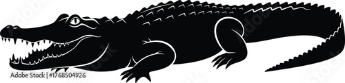Intimidating silhouette of an alligator ready to strike against a clean surface flat design vector illustration isolated on transparent background
