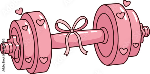 可愛いピンクのダンベルとリボン付きハート – カワイイスタイルのベクターイラスト