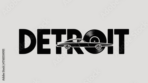 Detroit Retro Car Vinyl Record Illustration