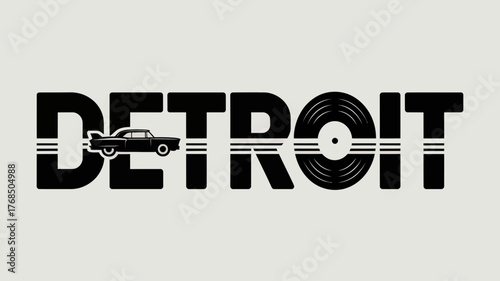 Detroit Retro Car and Vinyl Record Graphic