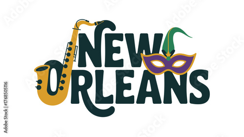 New Orleans Saxophone Mask Mardi Gras Illustration