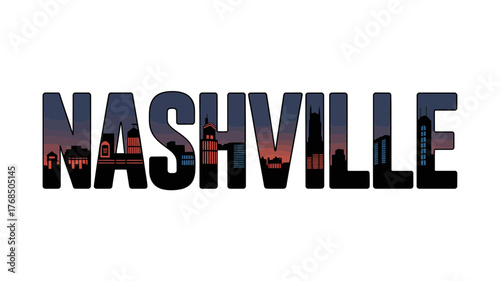 Nashville Skyline Text Silhouette at Sunset