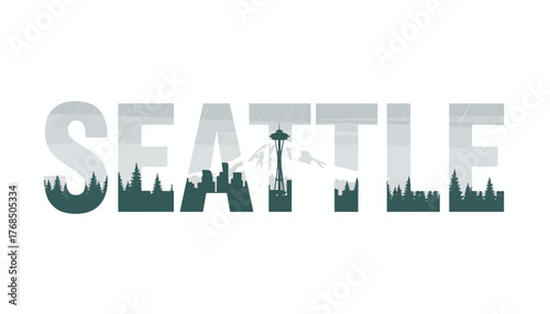 Seattle Cityscape Typography Graphic Design