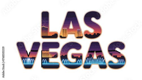 Las Vegas Skyline Typography Sunset Fountain Design