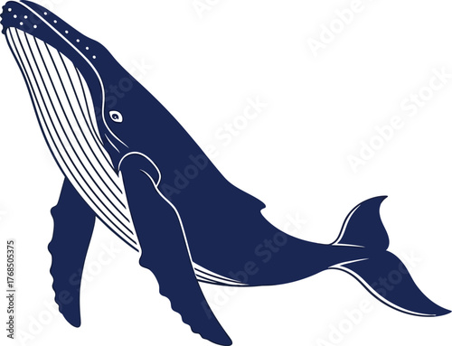 Majestic blue whale breaching out of deep ocean waters a stunning marine mammal flat design vector illustration isolated on transparent background