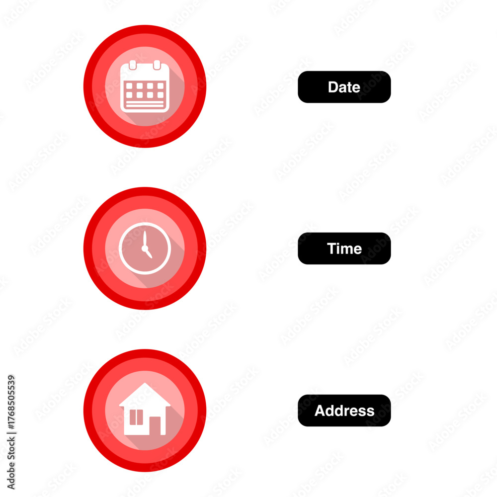 Fototapeta premium Date Time Location Icon Set for Event and Schedule