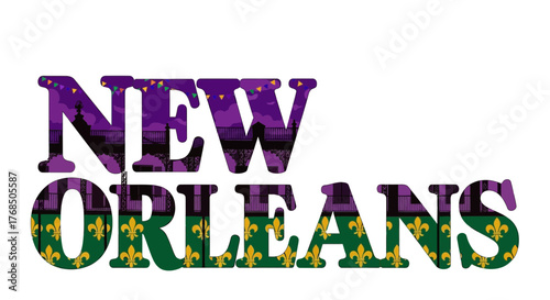 New Orleans Mardi Gras Text Graphic with Fleur de Lis