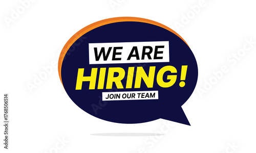 We are hiring join our team open vacancy design info label template isolated on white background. Vector illustration
