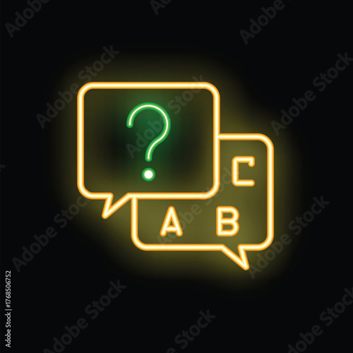 Neon icon representing the concept of quiz game or online survey with multiple choice answers