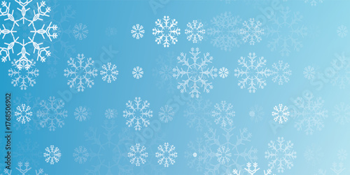 Magical heavy snow flakes backdrop. Snowstorm speck ice particles. Snowfall sky white teal blue wallpaper. Rime snowflakes february vector. Snow hurricane landscape.