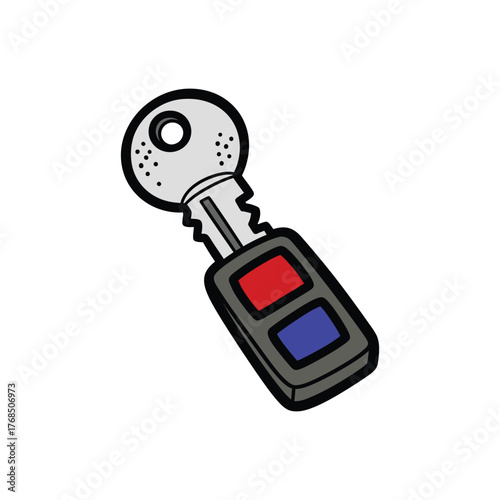 Illustration of Car Key with Remote Fob.