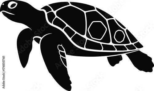 Silhouette of a sea turtle swimming in the ocean a symbol of marine life and ancient wisdom flat design vector illustration isolated on transparent background