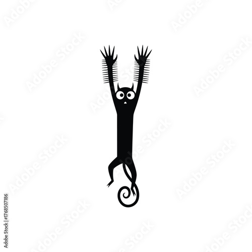 Stylized Black Hanging Cat Creature With Claws.
