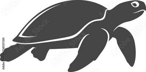 Dark grey silhouette of a sea turtle swimming gracefully in a nautical theme flat design vector illustration isolated on transparent background