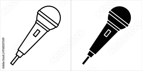 Two microphones, one outlined and one solid black