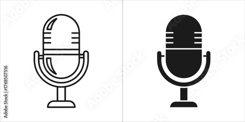 Two microphone icons, one outlined and one solid black