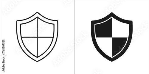 Two shield icons, one outlined and one solid black