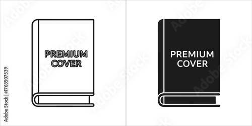 Book with premium cover text, one outline and one solid black