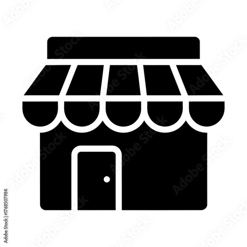 Minimalist shop building icon with an awning and single door