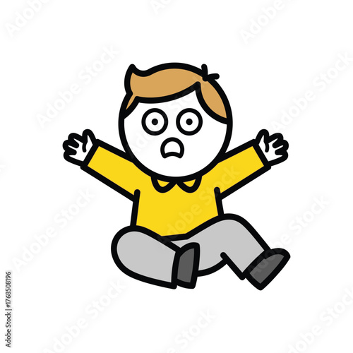 Cartoon surprised sitting child with yellow sweater.