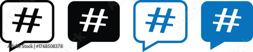 Hashtag with speech bubble. social media icons for communication. digital conversation symbol. marketing including speech bubble
