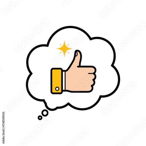 Cartoon Thumbs Up Icon Inside Thought Bubble.