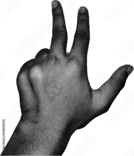Dotted textured hand gesture showing number three on transparent background gives unique visuals